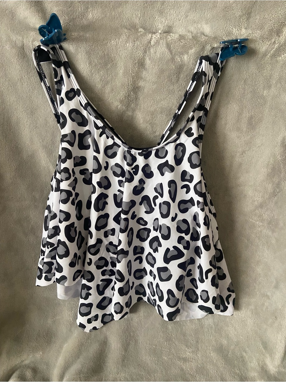 Shein curve, Black and White Leopard Print Tankini swim top size 0xl